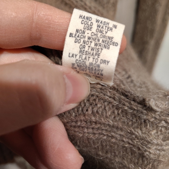 American Eagle Tan Angora Blend Pullover Cable Knit Sweater Hoodie Sz S Y2K - Picture 8 of 10